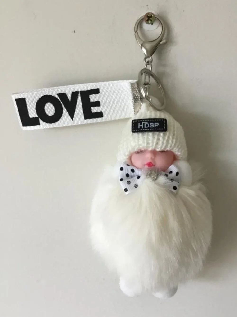 HDSP Sleeping Fur Baby Keychain Fluffy Doll Charm Bag Charm with 